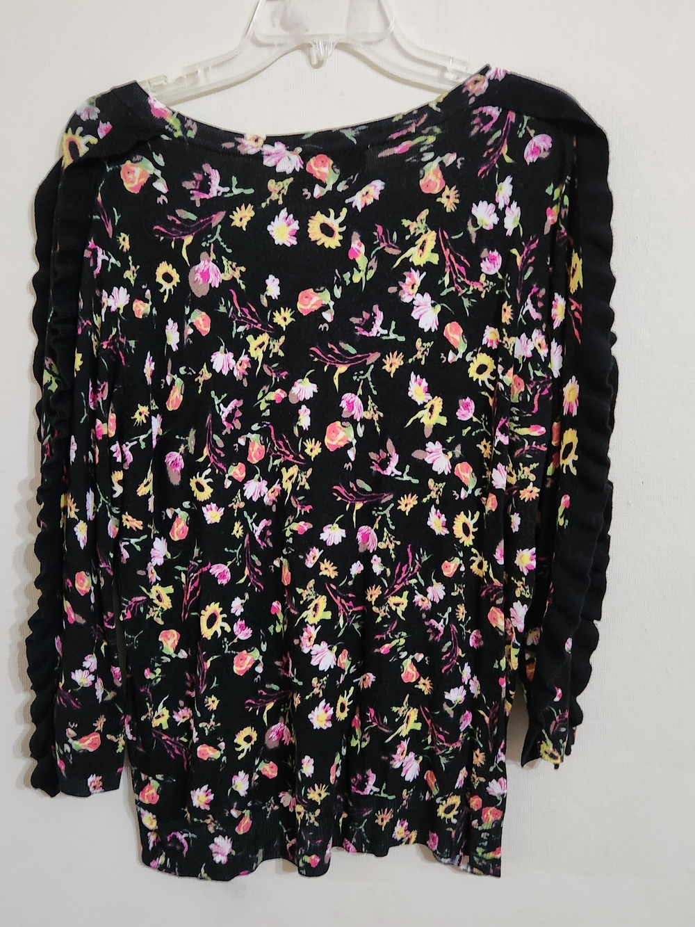 Philosophy Black Floral Ruffle-Sleeve Long Sleeve Top - Picture 5 of 5